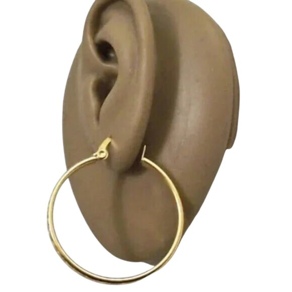 1 3/8 Inch 35mm Shell Hoop Pierced Post Earrings Gold Tone - Picture 4 of 6